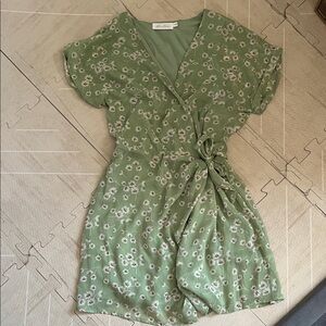 All in Favor Green Floral Wrap Mini Dress